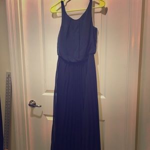 (5/6) Long, pleated, Navy blue bridesmaids dress